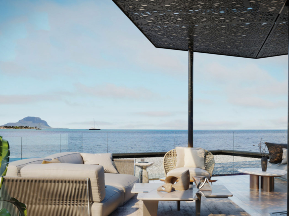Terrasse spacieuse avec vue mer panoramique dans une villa front de mer à Tamarin – Ohana Heritage Group