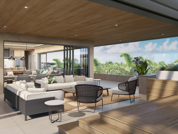Espace lounge extérieur d’un penthouse à Mont Choisy, vue sur mer – Ohana Heritage Group