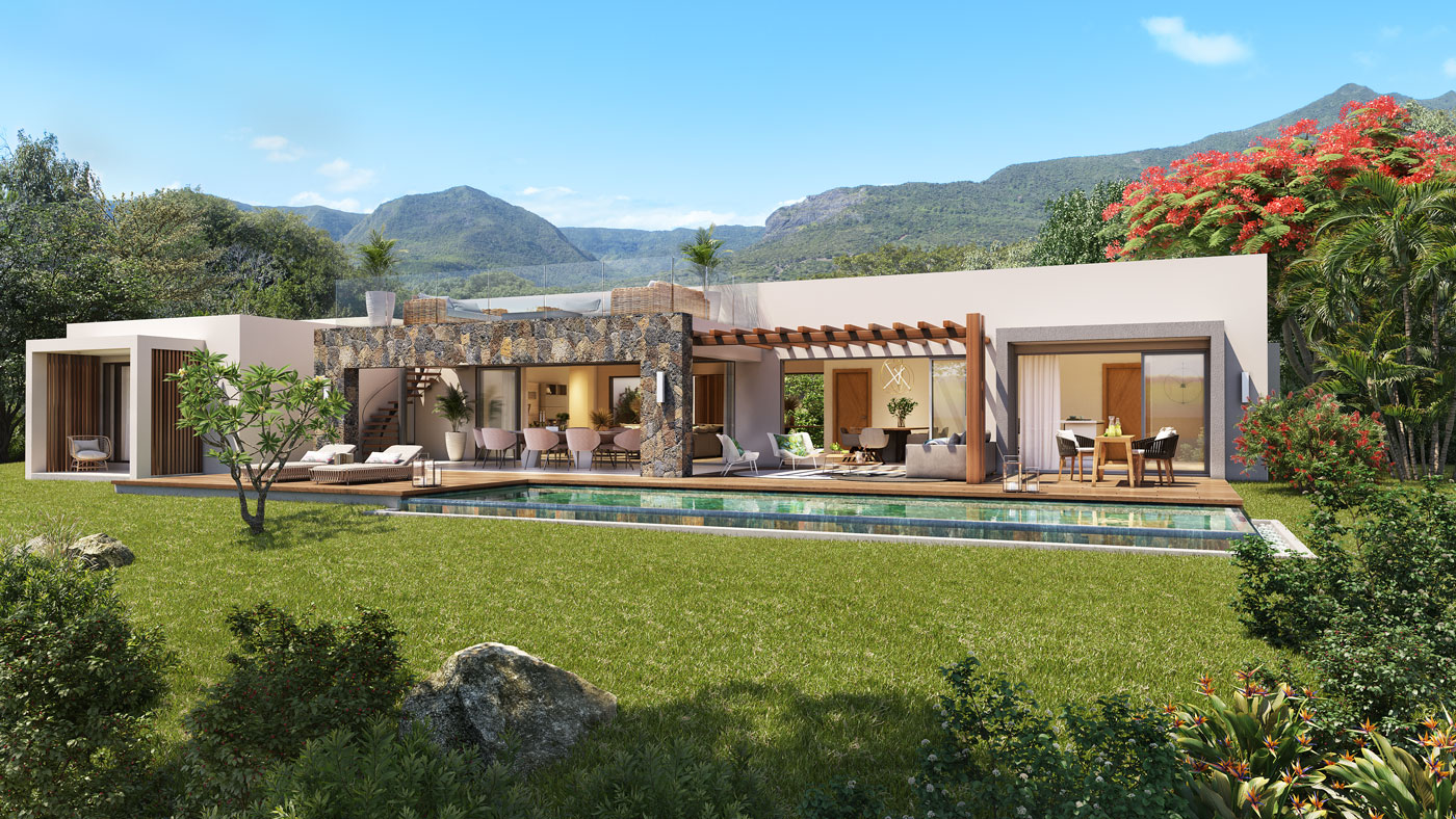 Vue sur La Balise Marina et l’océan depuis une résidence de prestige à Rivière Noire – Ohana Heritage Group